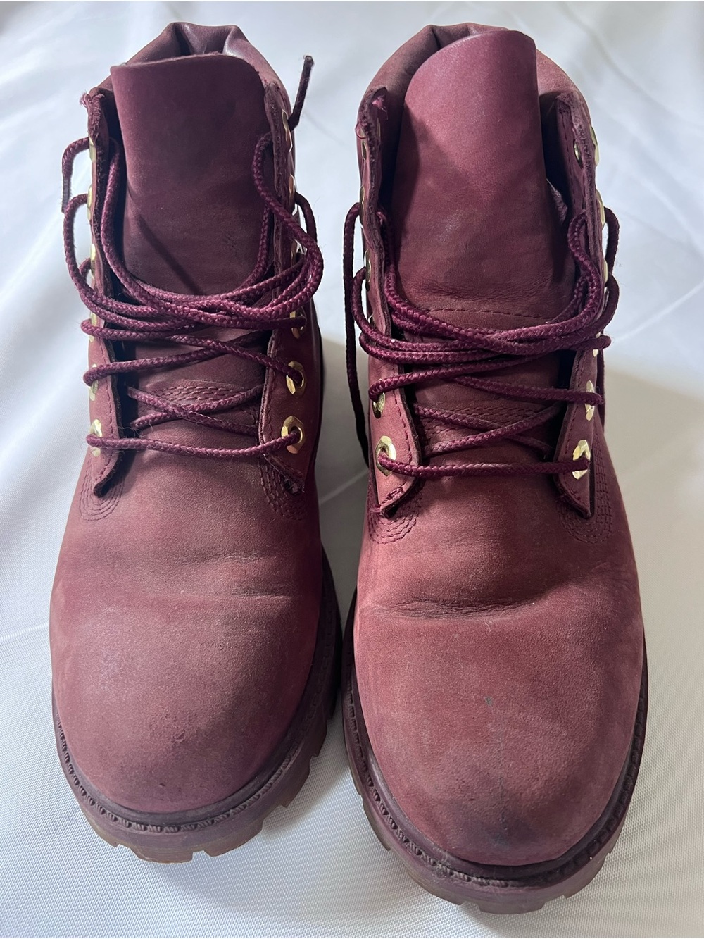 Timberland 6-Inch Premium Boots Burgundy Gold Logo Kids Size 4 - Picture 2 of 14